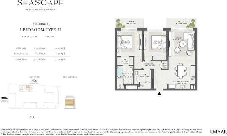 Seascape Building 2 – 2 Bedroom Apartment Type 2F Floor Plans