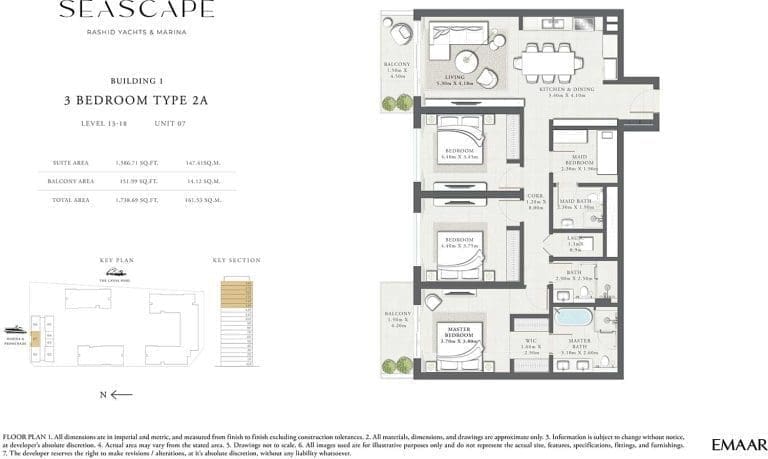 Seascape Building 1 – 3 Bedroom Apartment Type 2A Floor Plans