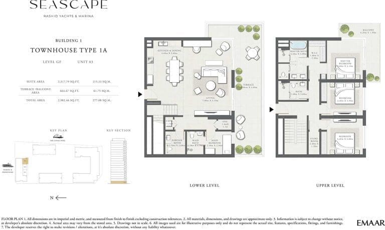 Seascape Building 1 – 3 Bedroom Townhouse Type 1A Floor Plans
