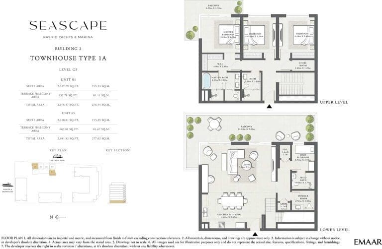 Seascape Building 2 – 3 Bedroom Townhouse Type 1A Floor Plans