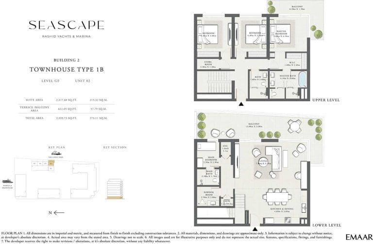 Seascape Building 2 – 3 Bedroom Townhouse Type 1B Floor Plans