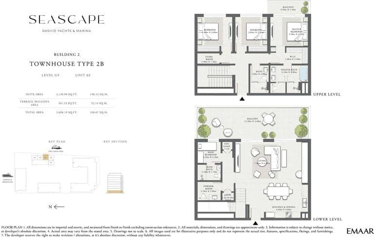 Seascape Building 2 – 3 Bedroom Townhouse Type 2B Floor Plans