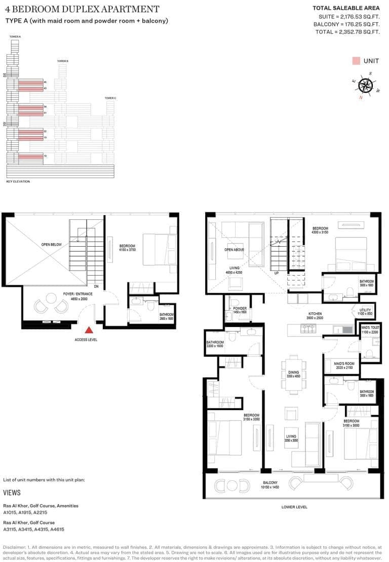 Sobha One Tower A – 4 Bedroom Duplex Type A Floor Plan
