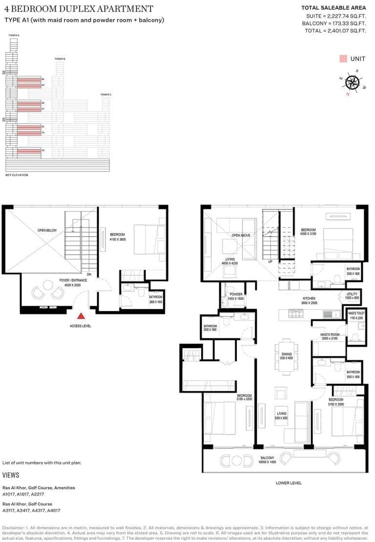 Sobha One Tower A – 4 Bedroom Duplex Type A1 Floor Plan