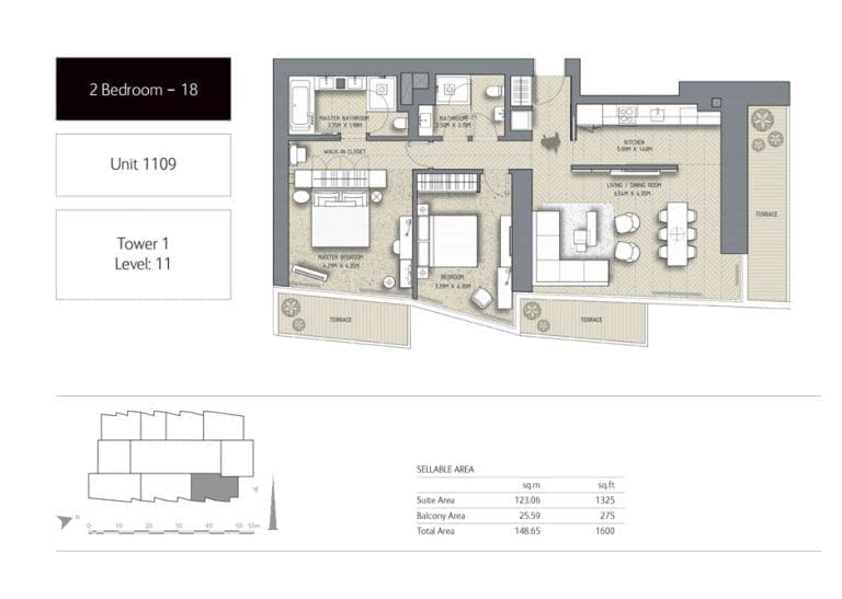 The Address Residences Dubai Opera Tower 1 – 2 Bedroom Apartment 18 Floor Plans