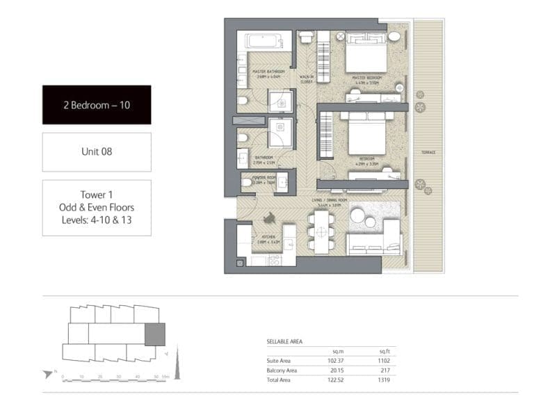 The Address Residences Dubai Opera Tower 1 – 2 Bedroom Apartment 10 Floor Plans