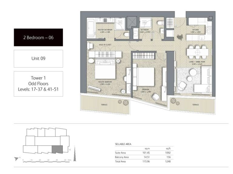 The Address Residences Dubai Opera Tower 1 – 2 Bedroom Apartment 06 Floor Plans