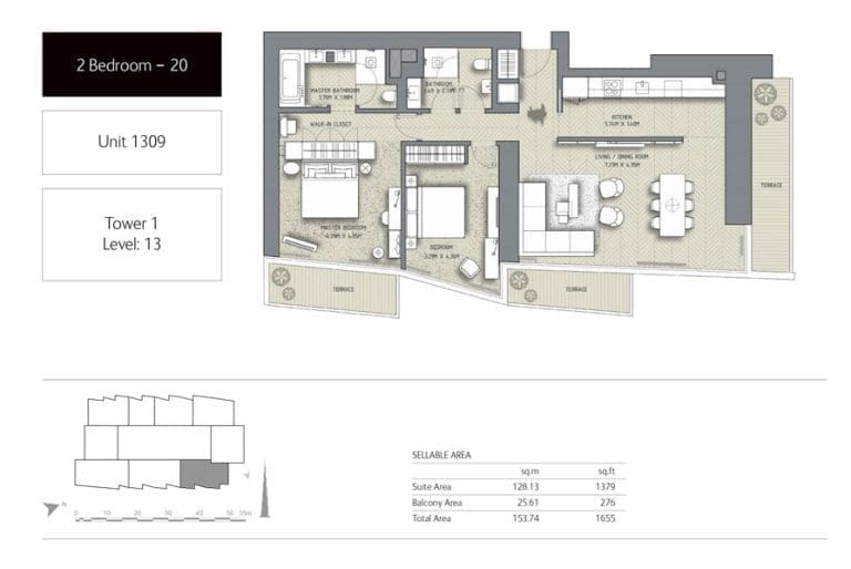 The Address Residences Dubai Opera Tower 1 – 2 Bedroom Apartment 20 Floor Plans