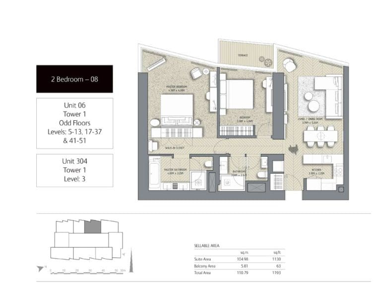 The Address Residences Dubai Opera Tower 1 – 2 Bedroom Apartment 08 Floor Plans