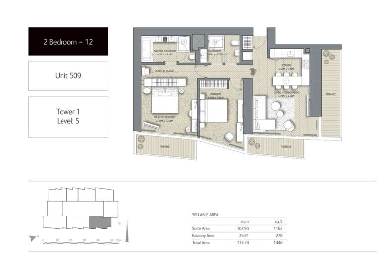 The Address Residences Dubai Opera Tower 1 – 2 Bedroom Apartment 12 Floor Plans