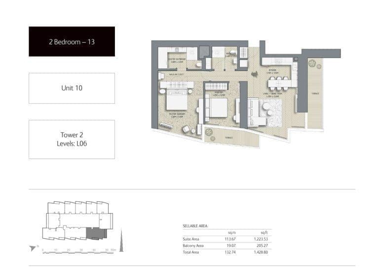 The Address Residences Dubai Opera Tower 2 – 2 Bedroom Apartment 13 Floor Plans