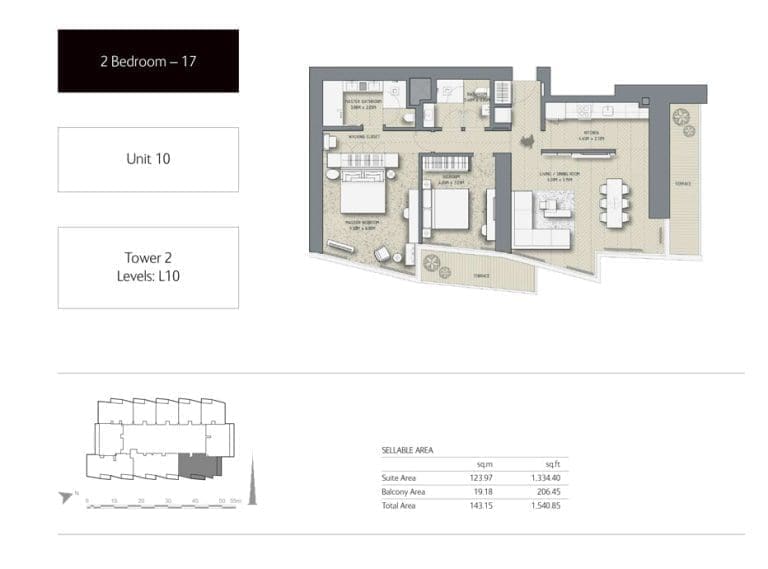 The Address Residences Dubai Opera Tower 2 – 2 Bedroom Apartment 17 Floor Plans