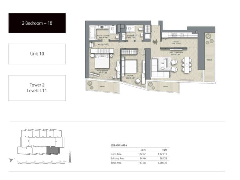 The Address Residences Dubai Opera Tower 2 – 2 Bedroom Apartment 18 Floor Plans
