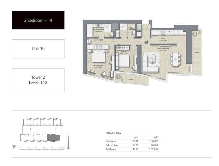 The Address Residences Dubai Opera Tower 2 – 2 Bedroom Apartment 19 Floor Plans