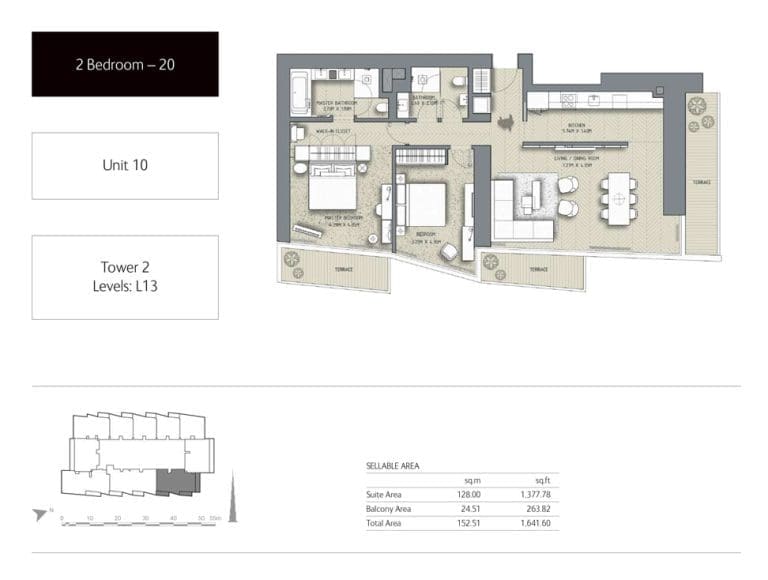 The Address Residences Dubai Opera Tower 2 – 2 Bedroom Apartment 20 Floor Plans