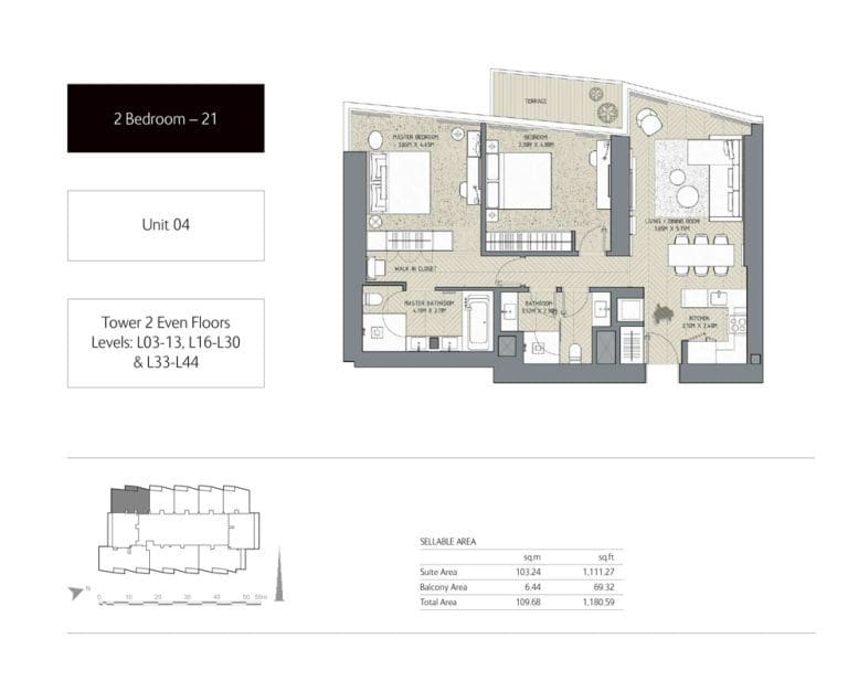 The Address Residences Dubai Opera Tower 2 – 2 Bedroom Apartment 21 Floor Plans