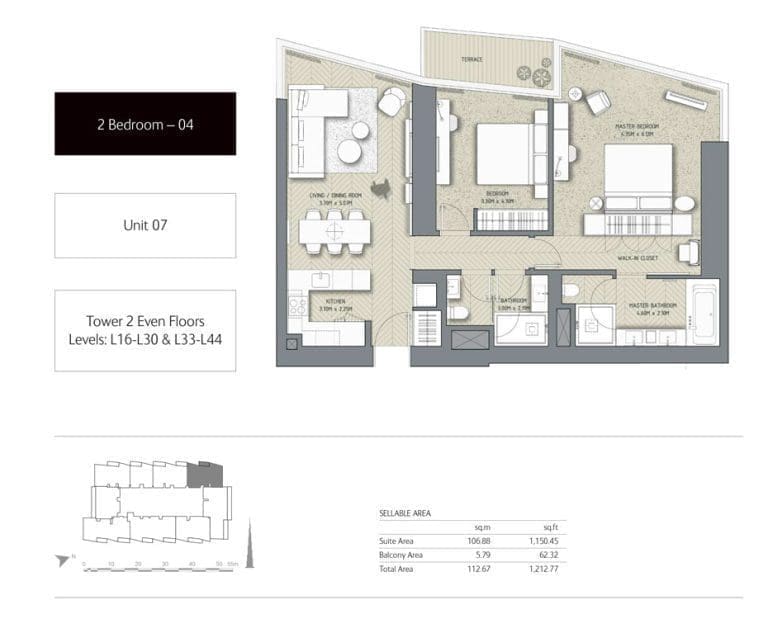 The Address Residences Dubai Opera Tower 2 – 2 Bedroom Apartment 04 Floor Plans