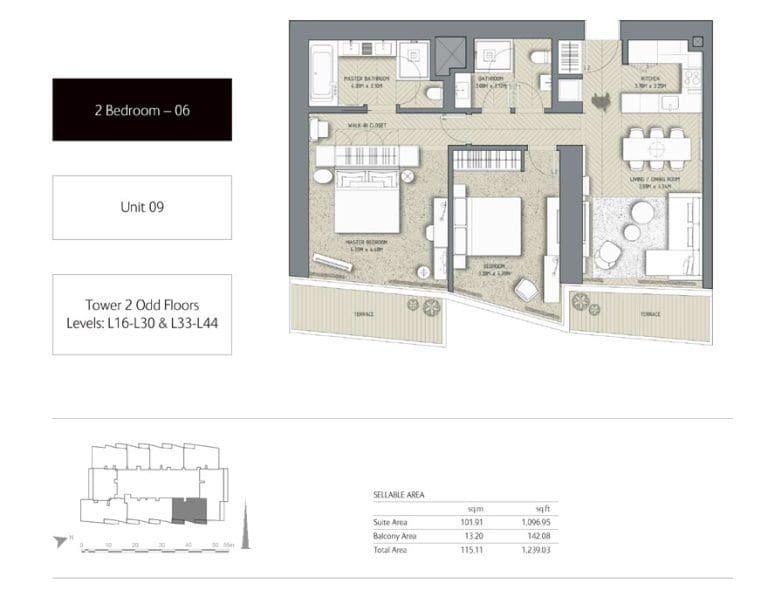 The Address Residences Dubai Opera Tower 2 – 2 Bedroom Apartment 06 Floor Plans