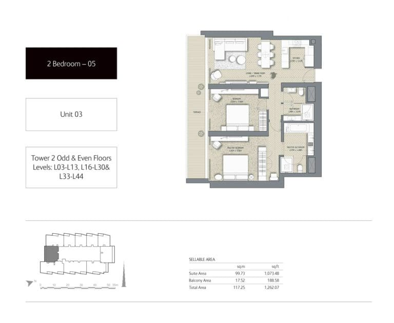 The Address Residences Dubai Opera Tower 2 – 2 Bedroom Apartment 05 Floor Plans