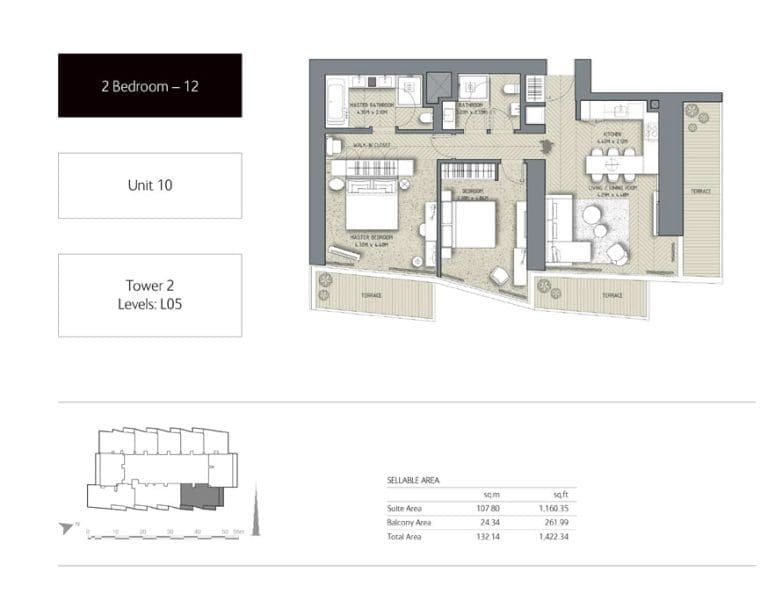 The Address Residences Dubai Opera Tower 2 – 2 Bedroom Apartment 12 Floor Plans