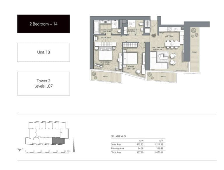 The Address Residences Dubai Opera Tower 2 – 2 Bedroom Apartment 14 Floor Plans