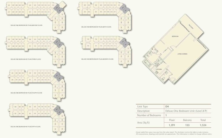 Anantara Deluxe 1 Bedroom Unit Type D4 Floor Plans