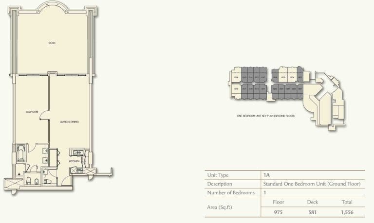 Anantara 1 Bedroom Unit Type 1A Floor Plans