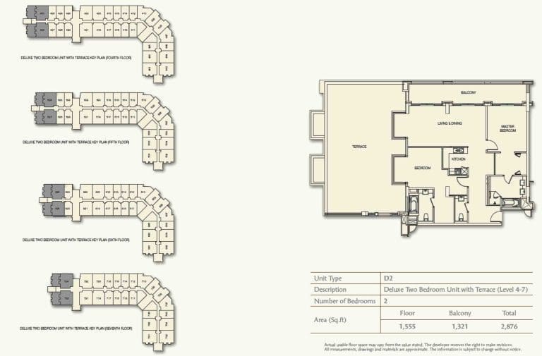 Anantara Deluxe 2 Bedroom Unit Type D2 Floor Plans
