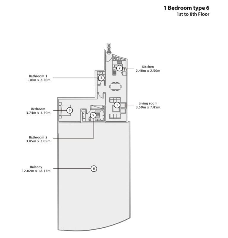Mina Azizi 1 Bedroom Apartment Type 6 Floor Plans