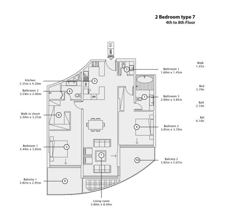 Mina Azizi 2 Bedroom Apartment Type 7 Floor Plans