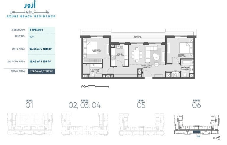 Azure Beach Residence 2 Bedroom Apartment Type 2H-1 Floor Plans