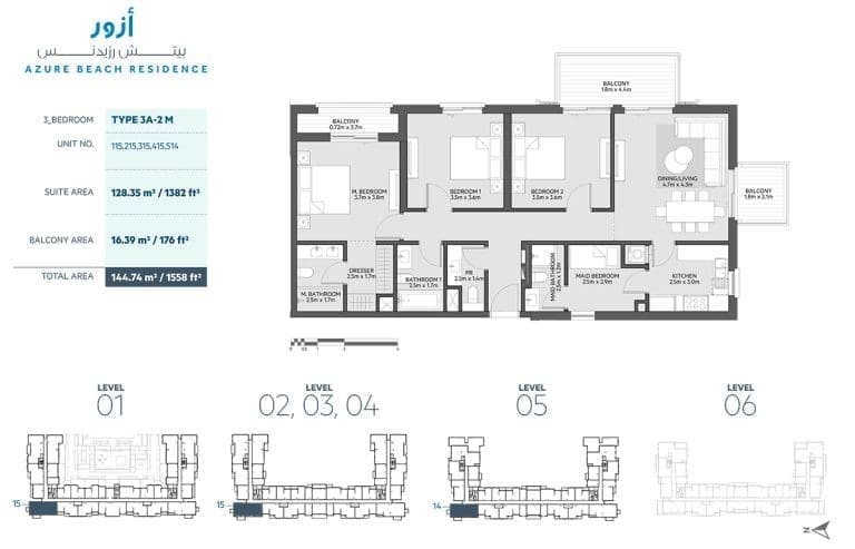Azure Beach Residence 3 Bedroom Apartment Type 3A-2M Floor Plans