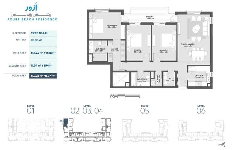 Azure Beach Residence 3 Bedroom Apartment Type 3C-4M Floor Plans