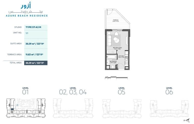 Azure Beach Residence Studio Apartment Type ST-A2M Floor Plans