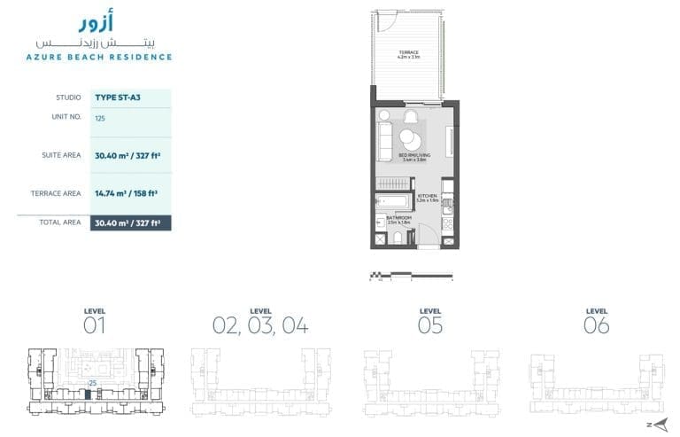 Azure Beach Residence Studio Apartment Type ST-A3 Floor Plans