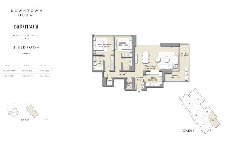 Boulevard Crescent Tower 1 – 2 Bedroom Apartment Unit 6 Floor Plans