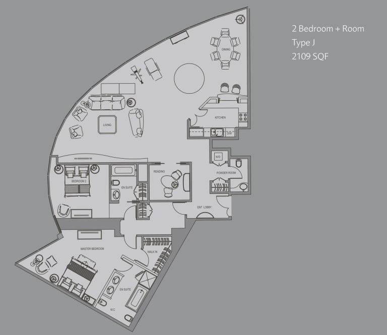 Burj Khalifa 2 Bedroom Plus Room Apartment Type J Floor Plans