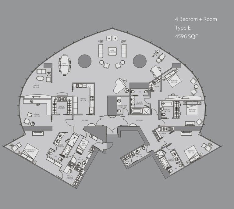 Burj Khalifa 4 Bedroom Plus Room Apartment Type E Floor Plans