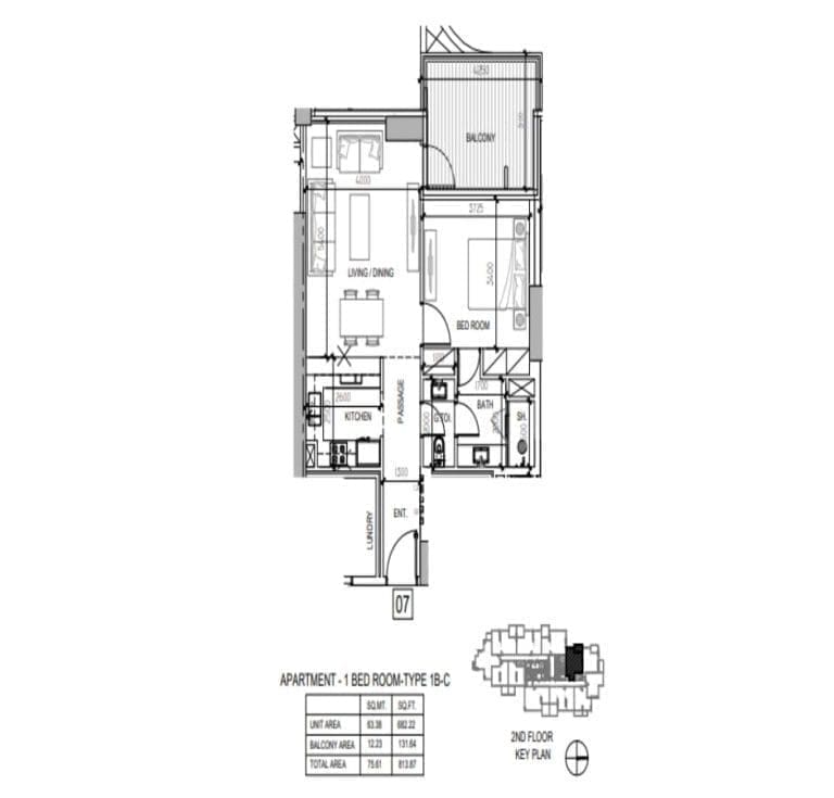 Damac Elegance Tower 1 Bedroom Apartment Type 1B-C Floor Plans