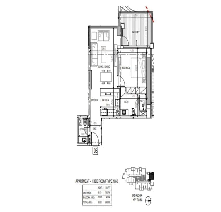 Damac Elegance Tower 1 Bedroom Apartment Type 1B-E Floor Plans