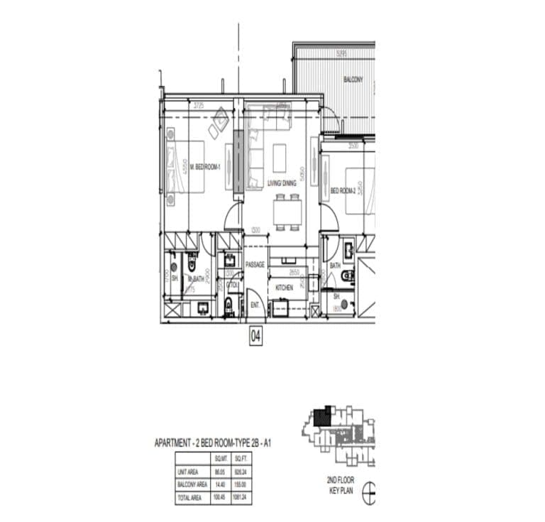 Damac Elegance Tower 2 Bedroom Apartment Type 2B-A1 Floor Plans