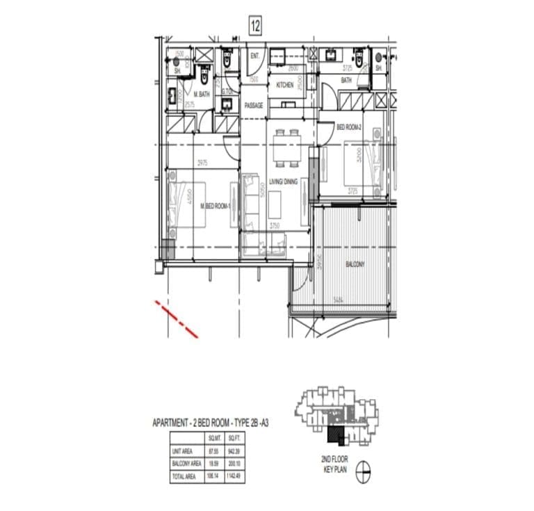 Damac Elegance Tower 2 Bedroom Apartment Type 2B-A3 Floor Plans