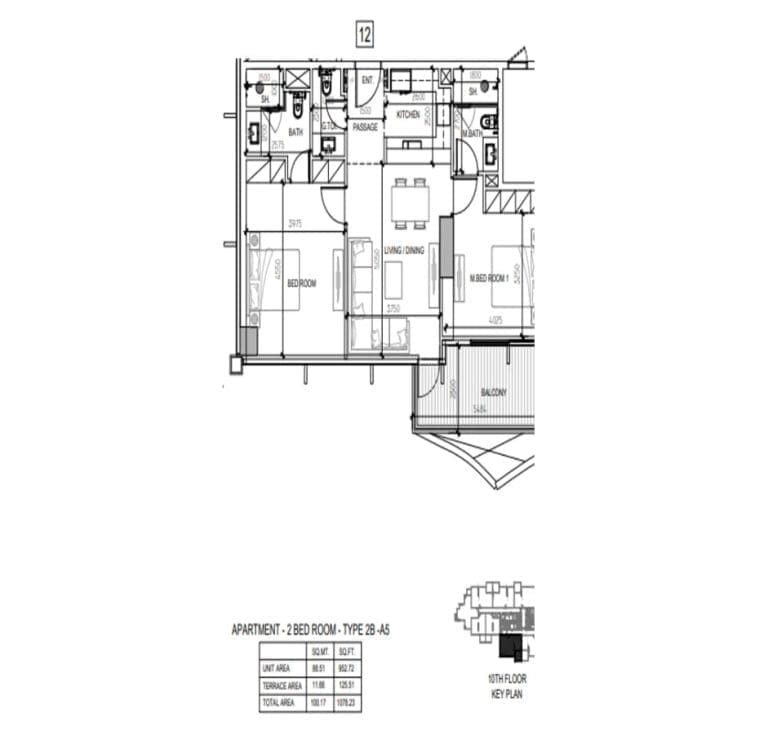 Damac Elegance Tower 2 Bedroom Apartment Type 2B-A5 Floor Plans