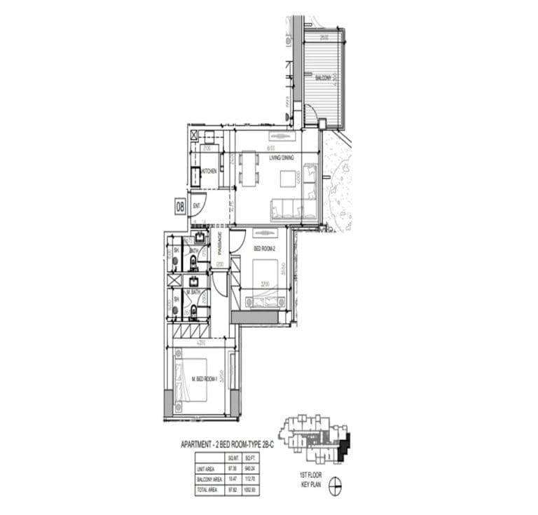 Damac Elegance Tower 2 Bedroom Apartment Type 2B-C Floor Plans