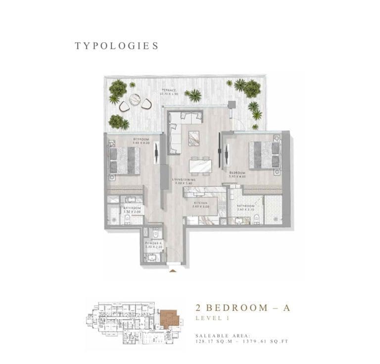 Damac Elegance Tower 2 Bedroom Apartment Type A Floor Plans