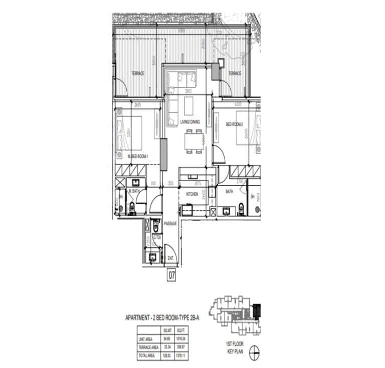 Damac Elegance Tower 2 Bedroom Apartment Type 2B-A Floor Plans