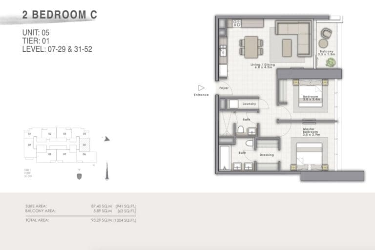 Forte Tower 1 – 2 Bedroom Apartment Type C Unit 05 Floor Plans
