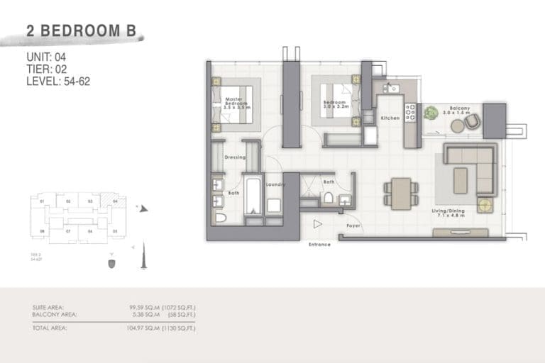 Forte Tower 1 – 2 Bedroom Apartment Type B Unit 04 Floor Plans