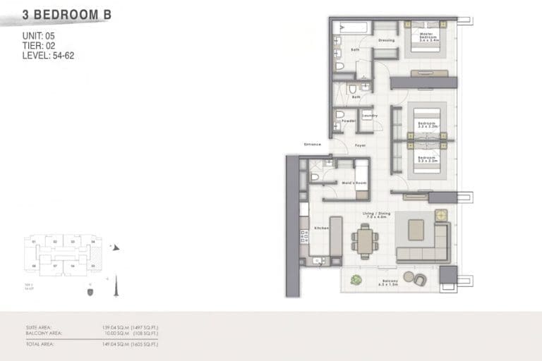 Forte Tower 1 – 3 Bedroom Apartment Type B Unit 05 Floor Plans