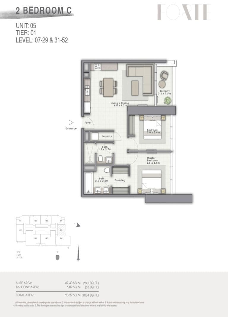 Forte Tower 2 – 2 Bedroom Apartment Type C Unit 05 Floor Plans